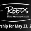 Reeds UMC Logo with subtitle 'Worship for May 23, 2021