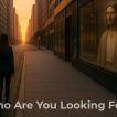 A young woman walks alone on a quiet city street at sunrise, positioned on the left side of the frame. The soft golden light illuminates the empty avenue. Reflected in a storefront window beside her is a faint, ethereal image of Jesus in first-century attire, watching over her. The sidewalk is clearly visible, grounding the scene in realism while the reflection adds a contemplative spiritual dimension.